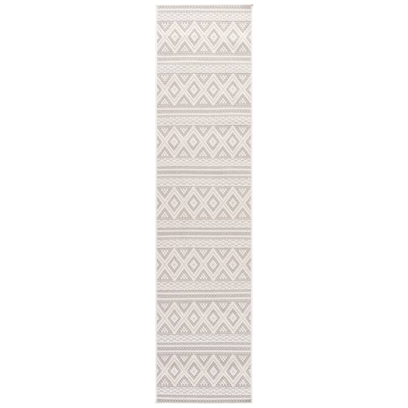 SAFAVIEH Veranda Henar Washable Indoor/Outdoor Rug - Weather Resistant & Easy Cleaning - 2'2" x 9' Runner - Ivory/Grey