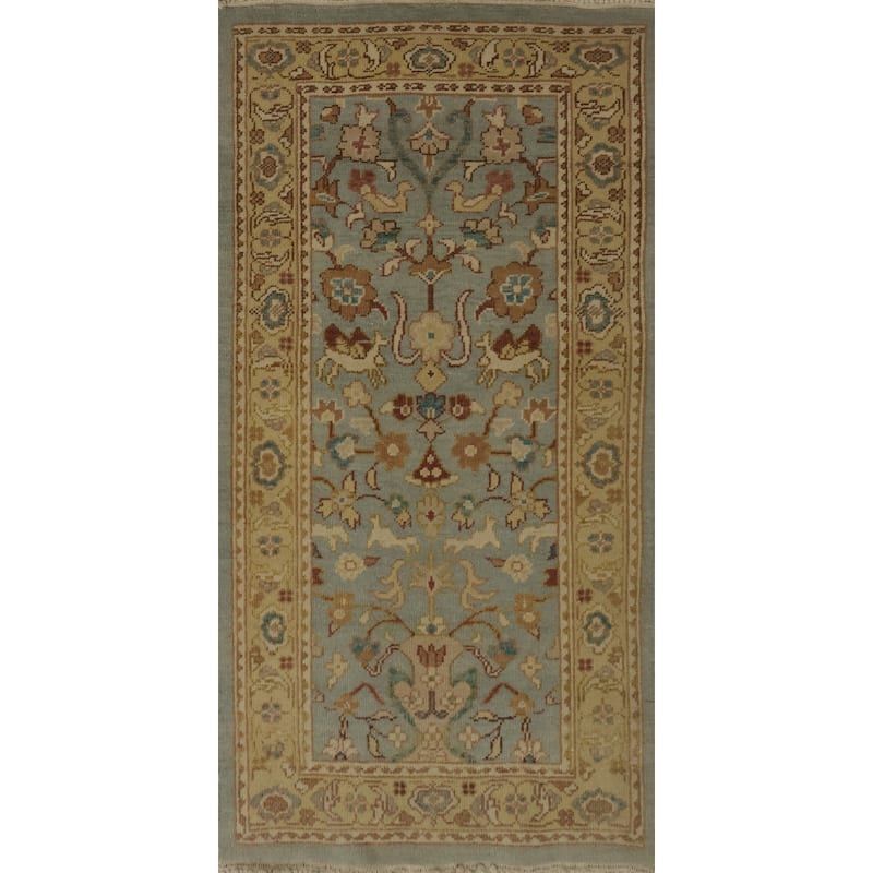 Hand Knotted Oriental 100% Wool Carpet Traditional All-Over Navy Blue & Blues Ziegler Area Rug - 3' 10'' X 2' 0''