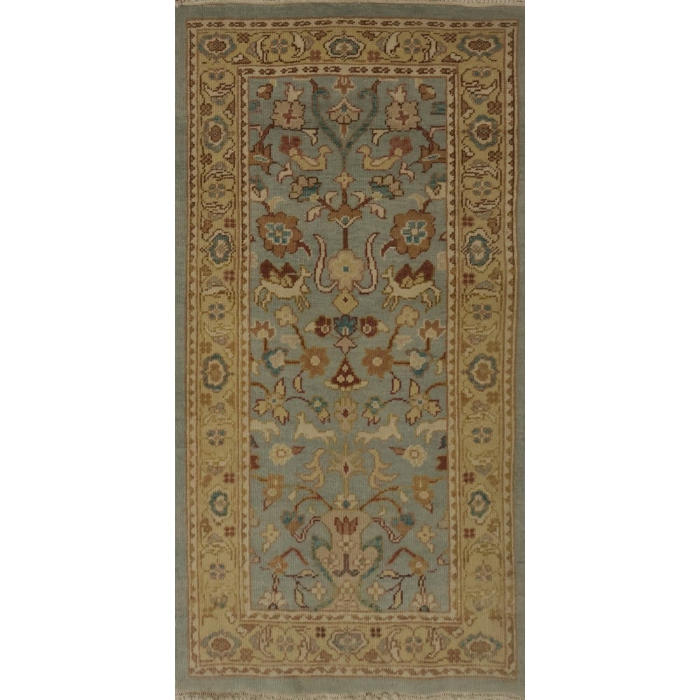 Hand Knotted Oriental 100% Wool Carpet Traditional All-Over Navy Blue & Blues Ziegler Area Rug - 3' 10'' X 2' 0''