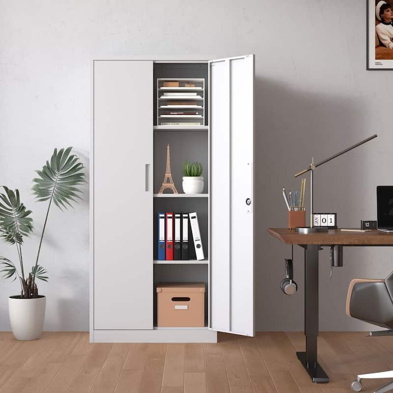 71"H Metal Tall Garage Storage File Cabinet - White
