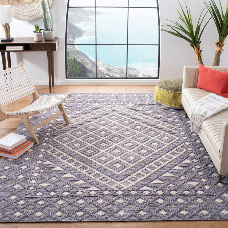 SAFAVIEH Handmade Natura Candica Transitional Geometric Cream/Purple Wool Rug - 9' x 12' - Cream/Purple
