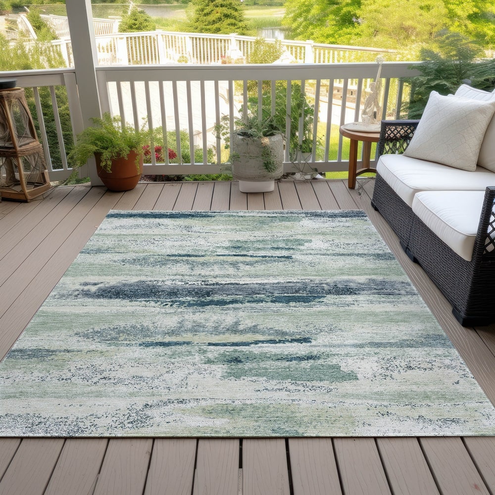 Machine Washable Indoor/ Outdoor Abstract Modern Chantille Rug