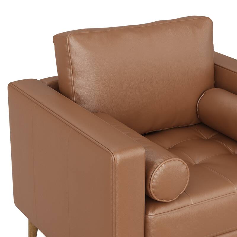 Breeze Mid Century Modern Sofa, Leather Couch with Tufted Cushion and Solid Wood Frame