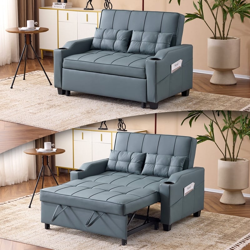 Upholstered Cat's Claw Leather Convertible Reclining Sleeper Sofa Bed With Cushions For Small Spaces