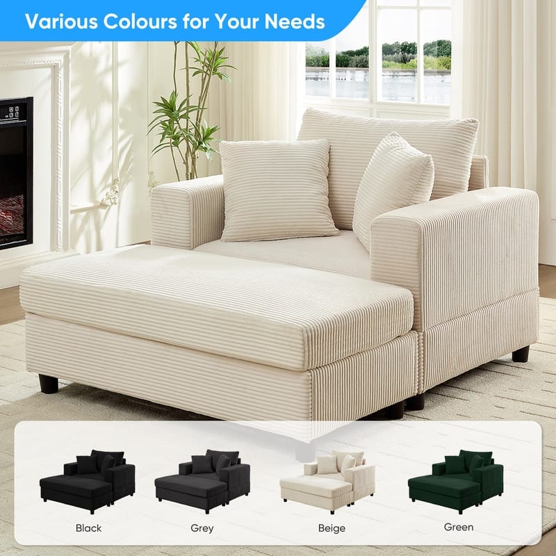 Mixoy Corduroy Chaise Lounge Deep Seat Sleeper Sofa Chair with Storage Ottoman,Upholstered 1-Seater/Loveseat Sofa Couch