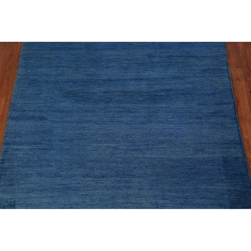 Blue Modern Gabbeh Oriental Rug Hand-Knotted Wool Carpet - 3'11" x 5'9"