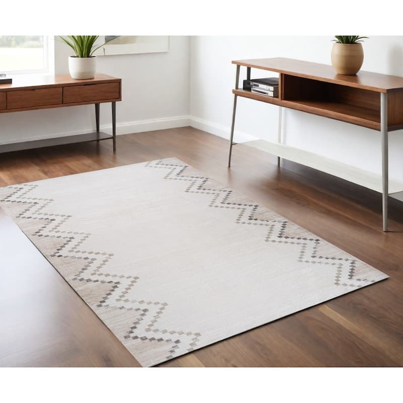 Distressed Abstract Modern Stain Resistant Woven Low Pile Durable Area Rug - 4' X 6' - Cream/Onyx - Rectangle