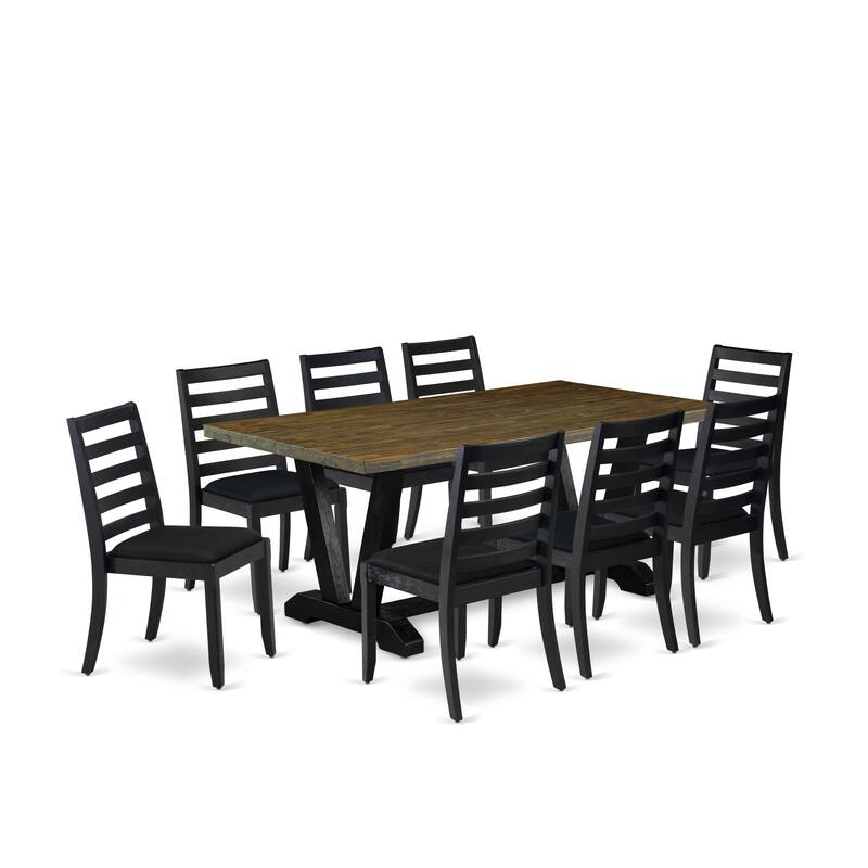 East West Furniture dining room set - a wooden table & Stackable Modern chairs - Wire-brushed Black (Pieces & Seat Options)