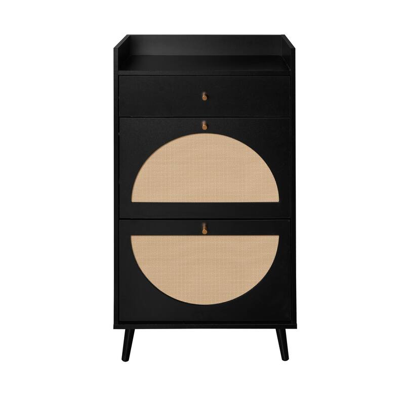 GDFStudio - Allen Natural Rattan Entryway Shoe Cabinet with 2 Doors and 1 Drawer