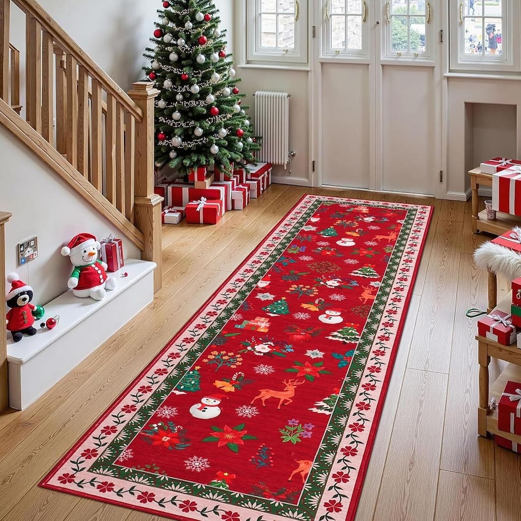 Washable Christmas Area Rug for Bedroom Holiday Decor - 1'6" x 2'6"
