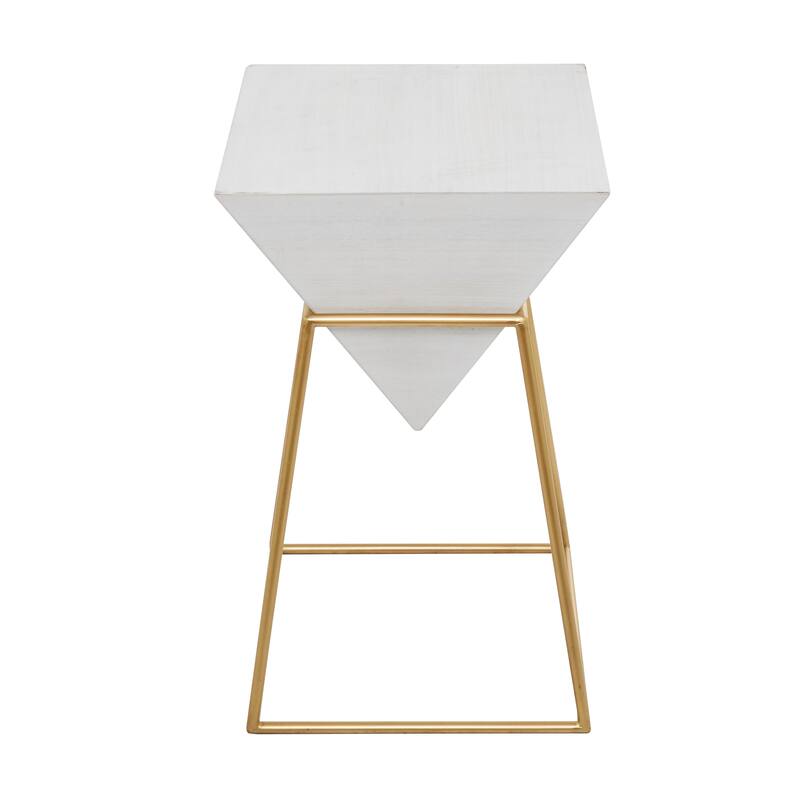 Minimalist Wood Inverted Pyramid Geometric Accent Table with Metal Stand - White or Black