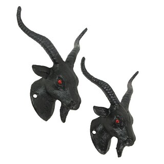 Zeckos Black Cast Iron Baphomet Goat Head Wall Hooks (Set Of 2