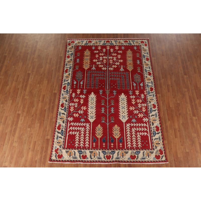 Hand Knotted Oriental 100% Wool Carpet Traditional Geometric Red Kazak Area Rug - 9' 10'' X 6' 10''