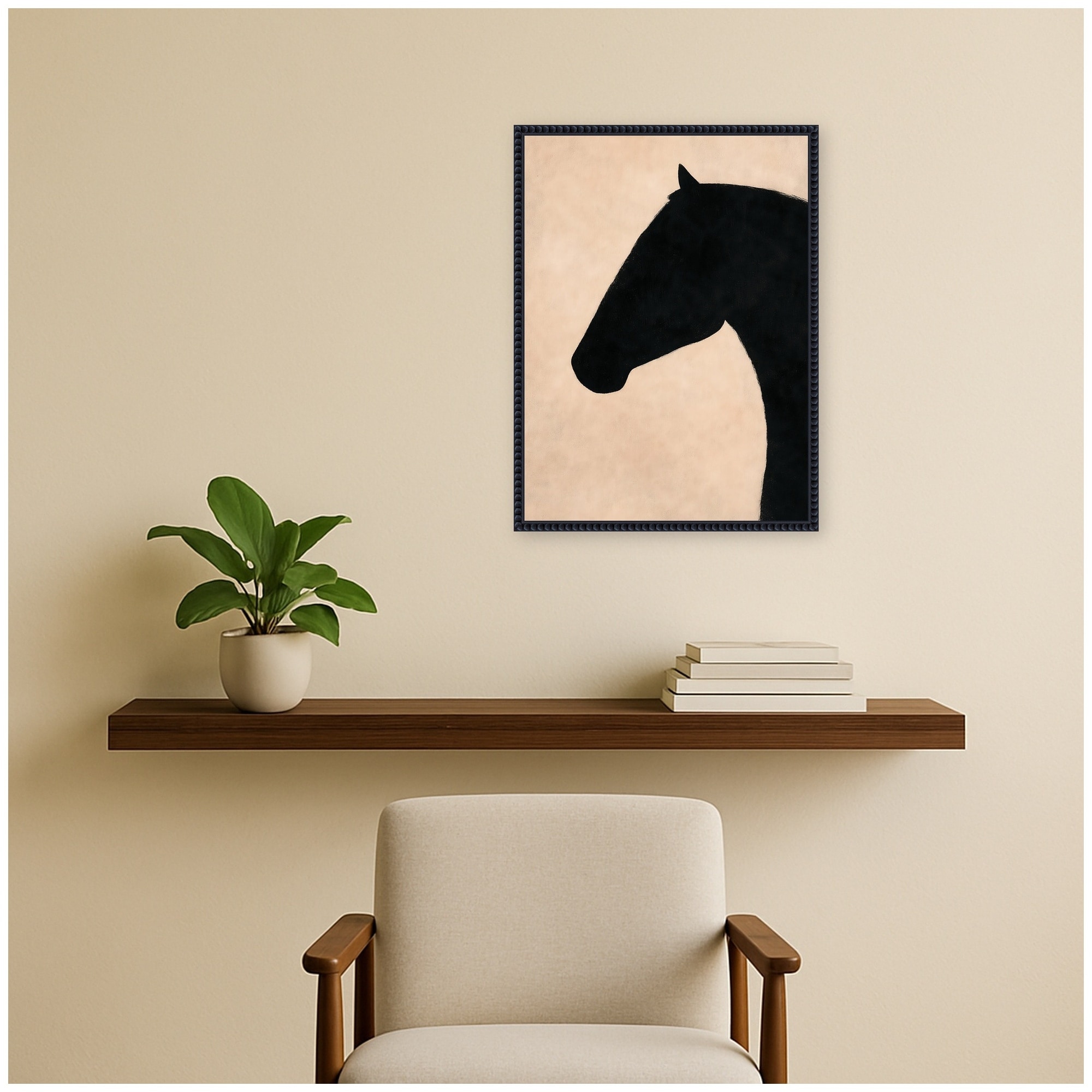 Kate and Laurel Black Horse Silhouette by Laura Moss Framed Canvas Wall Art Print