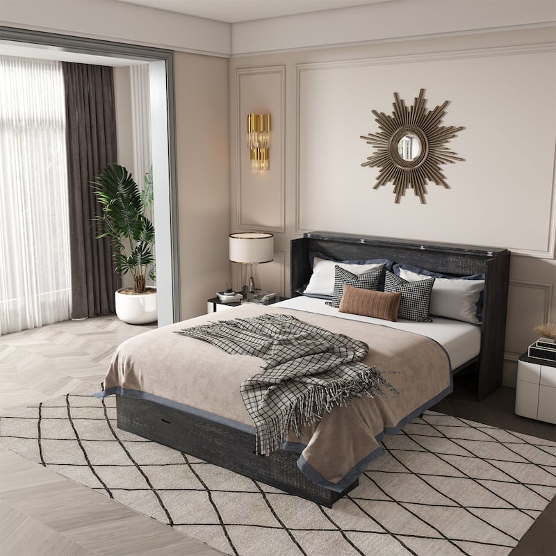 57" Murphy Bed with Storage & Charging Station - Carbon Black