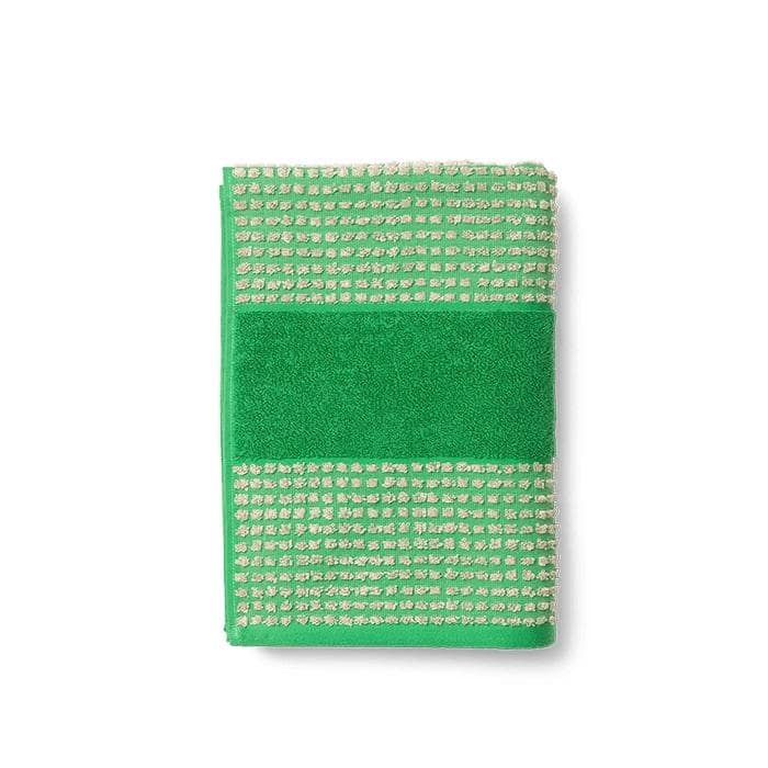 JUNA Check Towels, Green/Sand - Washcloth