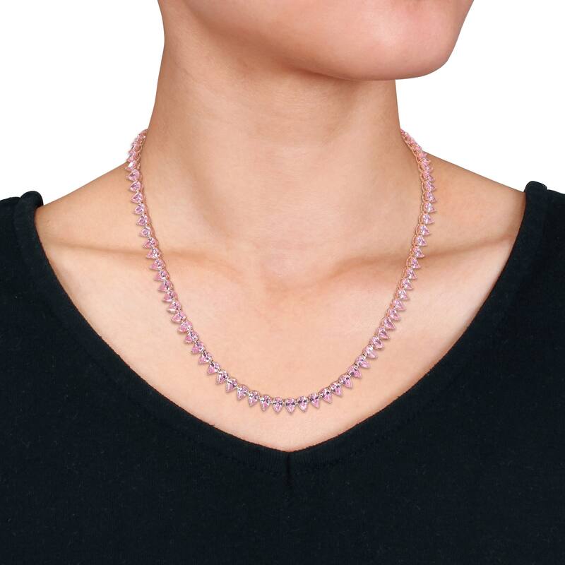 Miadora 44.5ct TGW Created Pink Sapphire Necklace in Rose Sterling Silver
