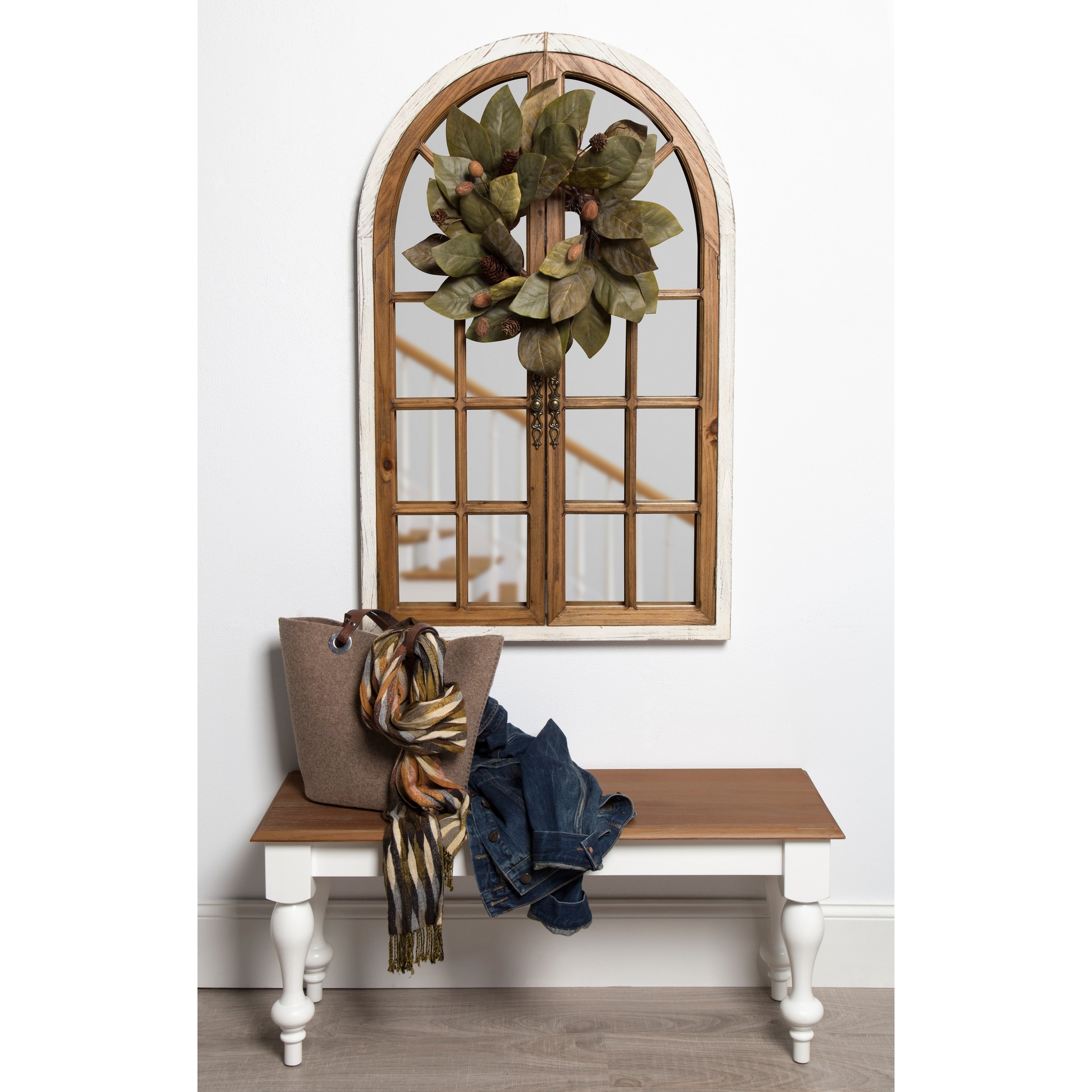 Kate and Laurel Boldmere Wood Windowpane Arch Mirror