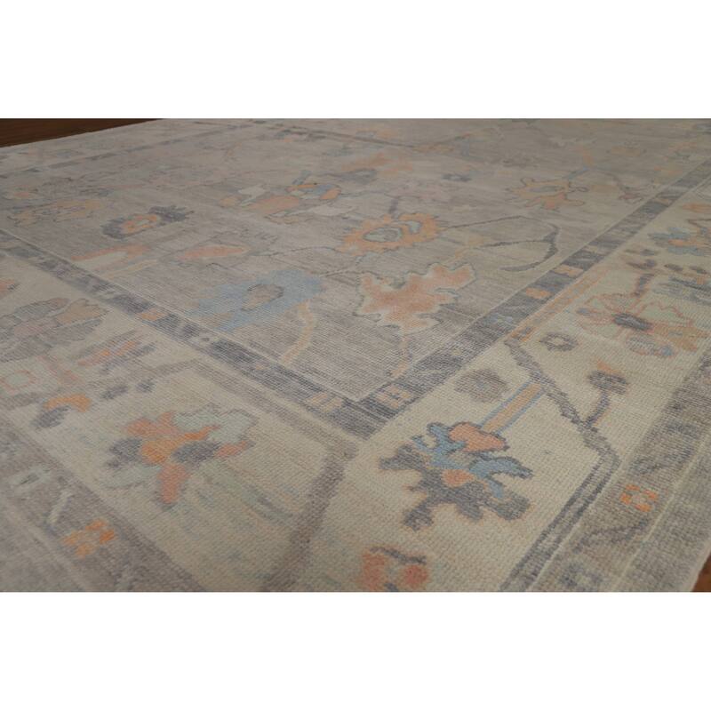 Hand Knotted Oriental 100% Wool Carpet Transitional All-Over Greys & Charcoal Oushak Area Rug - 12' 9'' X 9' 0''