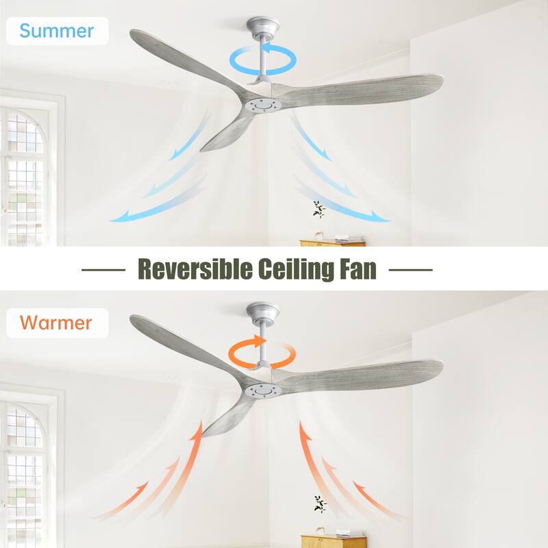 60 Inch Modern Ceiling Fan With 6 Speed Remote Control 3 Solid Wood Blade For Living Room