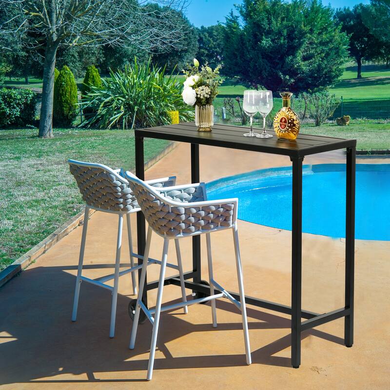 39.4" Black Iron Bar Table with Wheels Heavy-Duty Outdoor Patio Table Weatherproof and Portable - (39.4 x 15.7 x 37) in