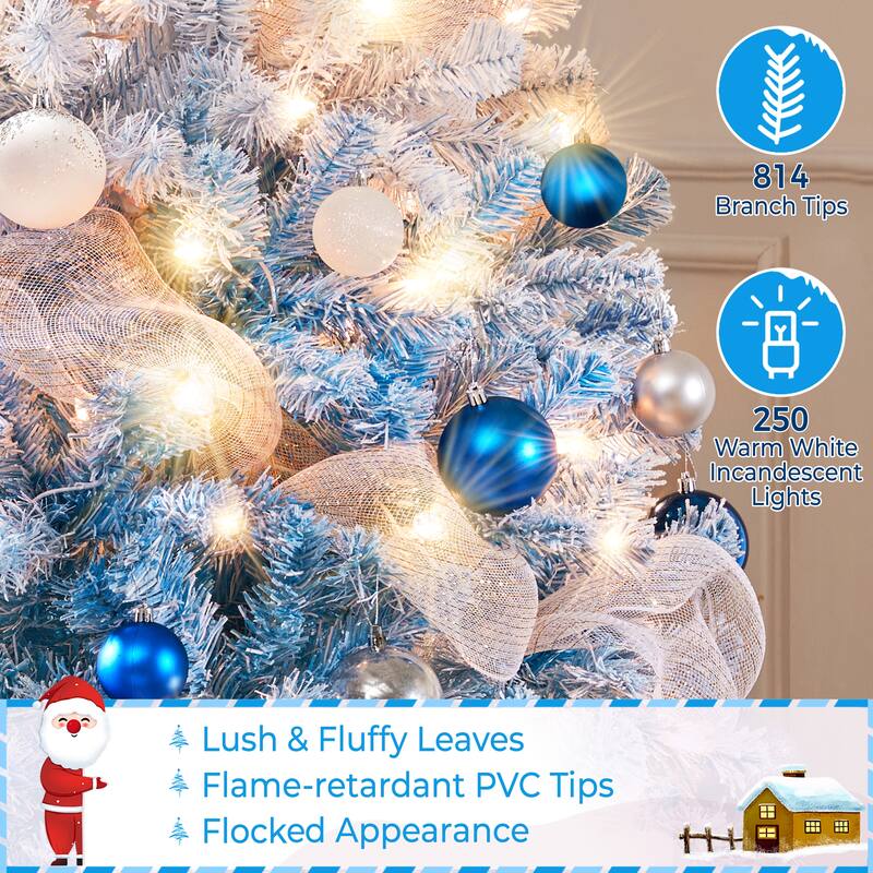Yaheetech 6ft/7.5ft Pre-lit Flocked Pencil Artificial Christmas Tree with 350 Incandescent Warm White Lights