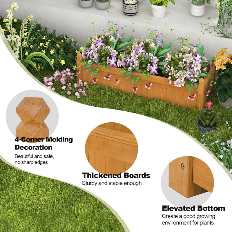 Wooden Rectangular Planter Box Raised Garden Bed w/ Corner Drainage