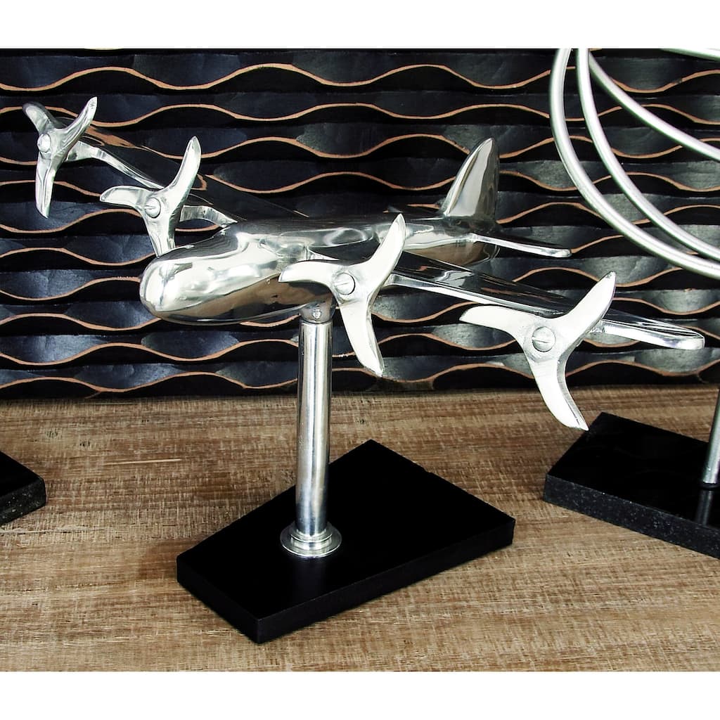 Silver Aluminum Metal Airplane Decorative Sculpture with Black Base