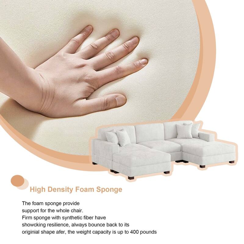 Oversized Chenille Modular Sectional Sofa Conversation Set with 2 Ottomans