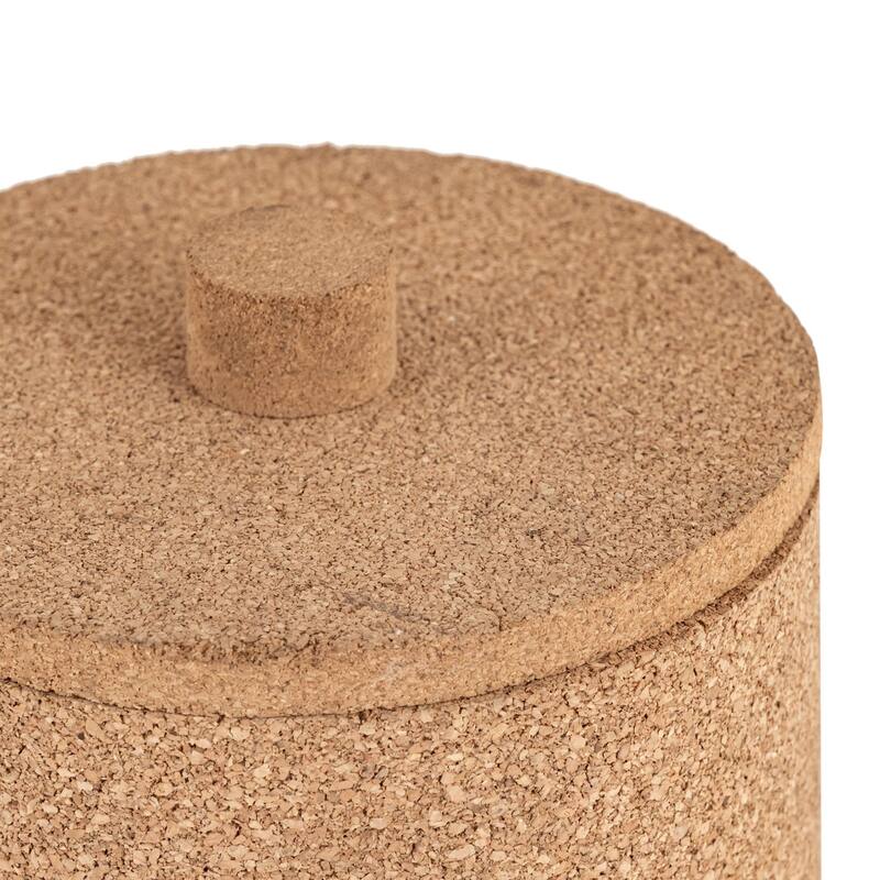 Round Small Cork Storage Box with Lid - 5.5" - Beige