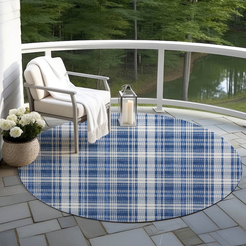 Machine Washable Indoor/ Outdoor Plaid Chantille Rug