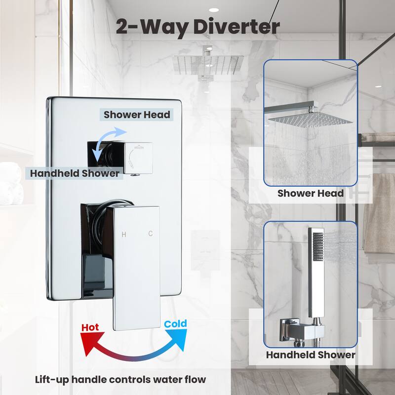 10 Inch Square Bathroom Shower System Set, 2-Function Shower Faucet