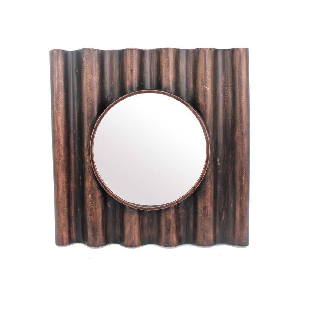 Traditional Style Wooden Round Mirror with Panpipe Style Frame , Brown - clear
