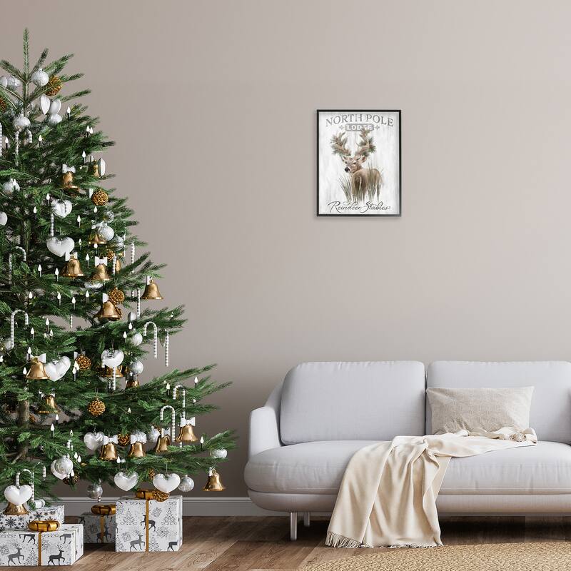 Stupell Festive Winter Reindeer Lodge Framed Giclee Art Design By Cat Thurman Designs