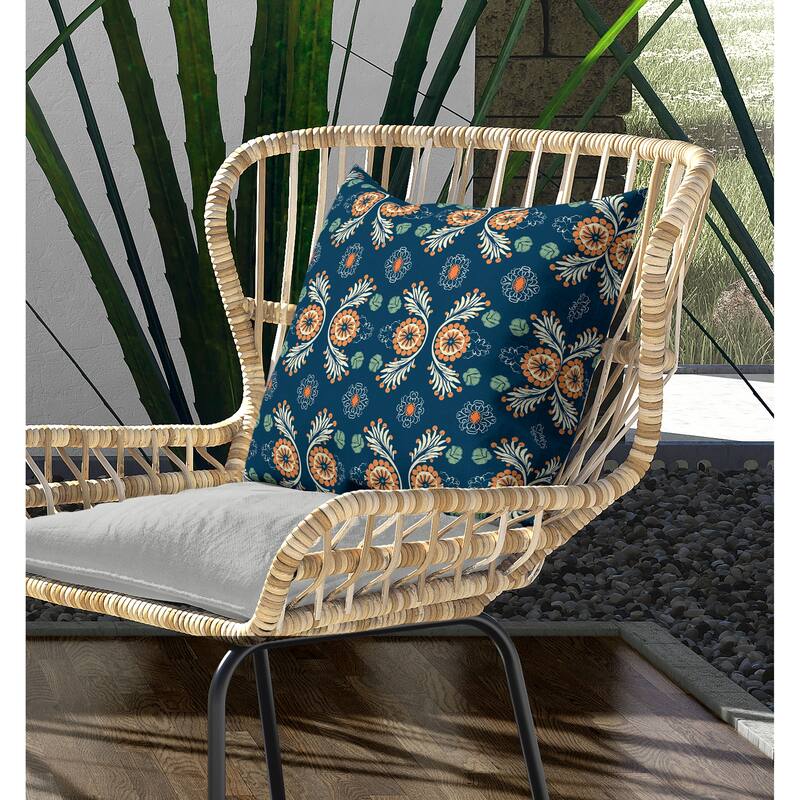 Petal Parade Indoor/Outdoor Reversible Throw Pillow Blue and Orange