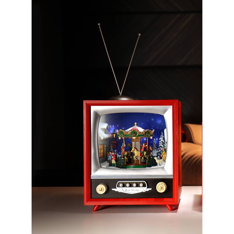 LED Lighted Carousel TV Christmas Decorations - 17.25" - Red - Set of 2