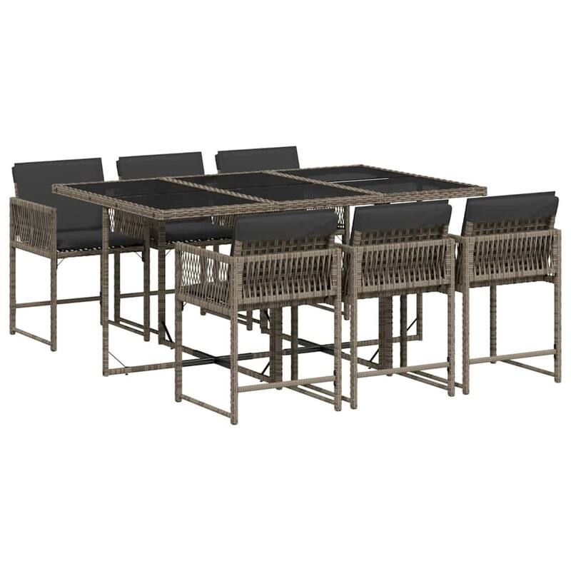 vidaXL Garden Dining Set Gray PE Rattan 6-Seater Foldable - 41.7 x 65.0 x 28.7 in