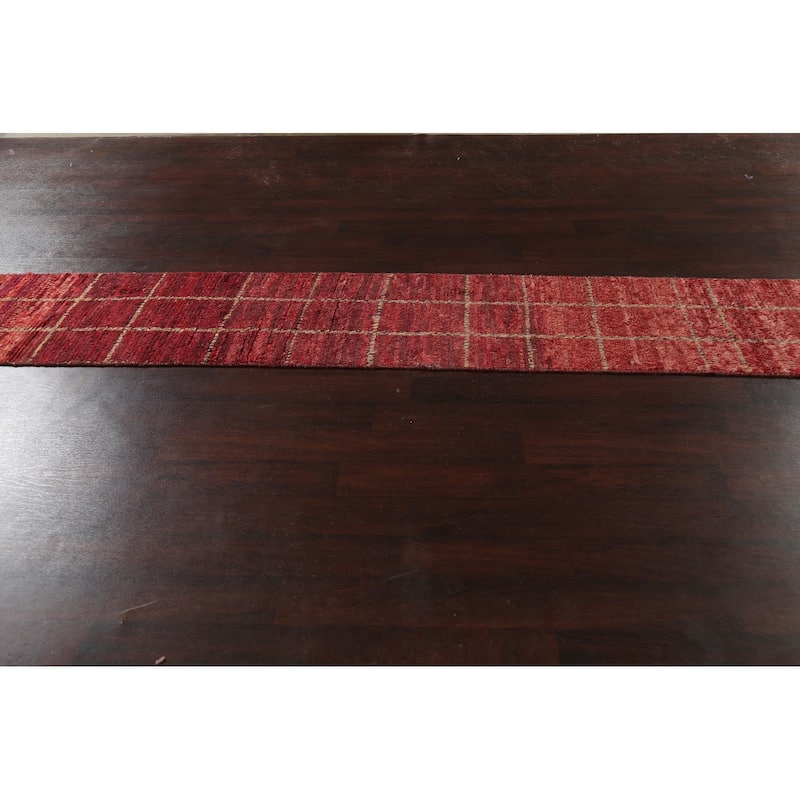 Geometric Modern Moroccan Oriental Runner Rug Hand-knotted Wool Carpet - 2'0" x 17'3"