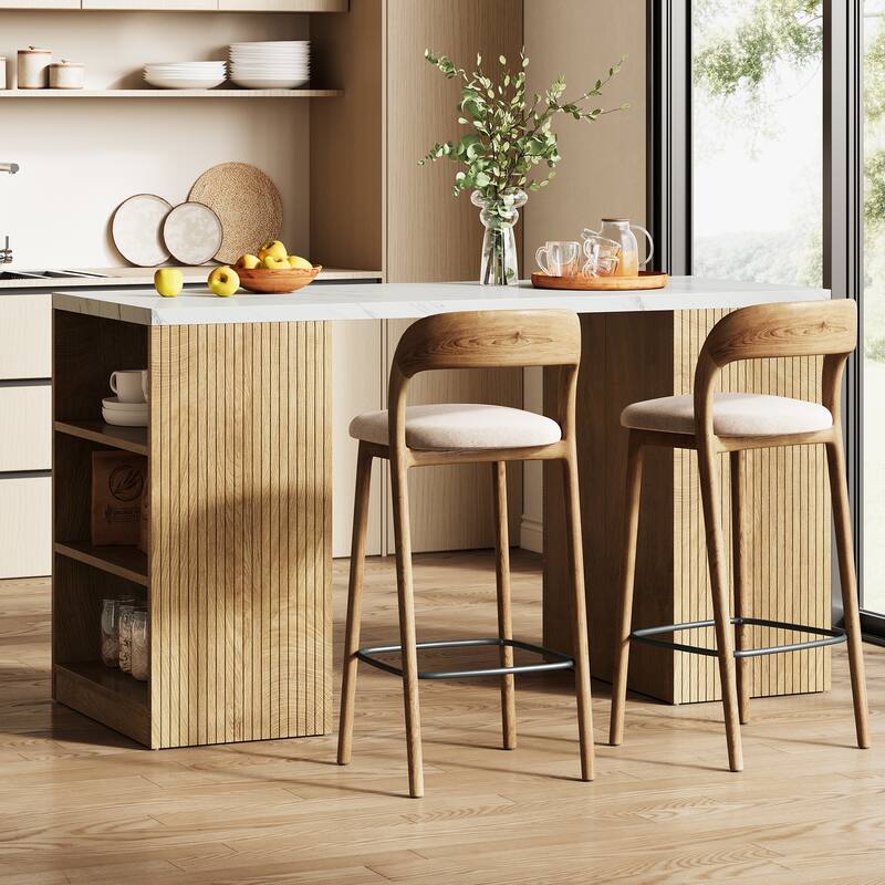 63-Inch Kitchen Island with Side Shelves, Modern Dining Table - 63'' W × 23.2'' D × 35.4'' H