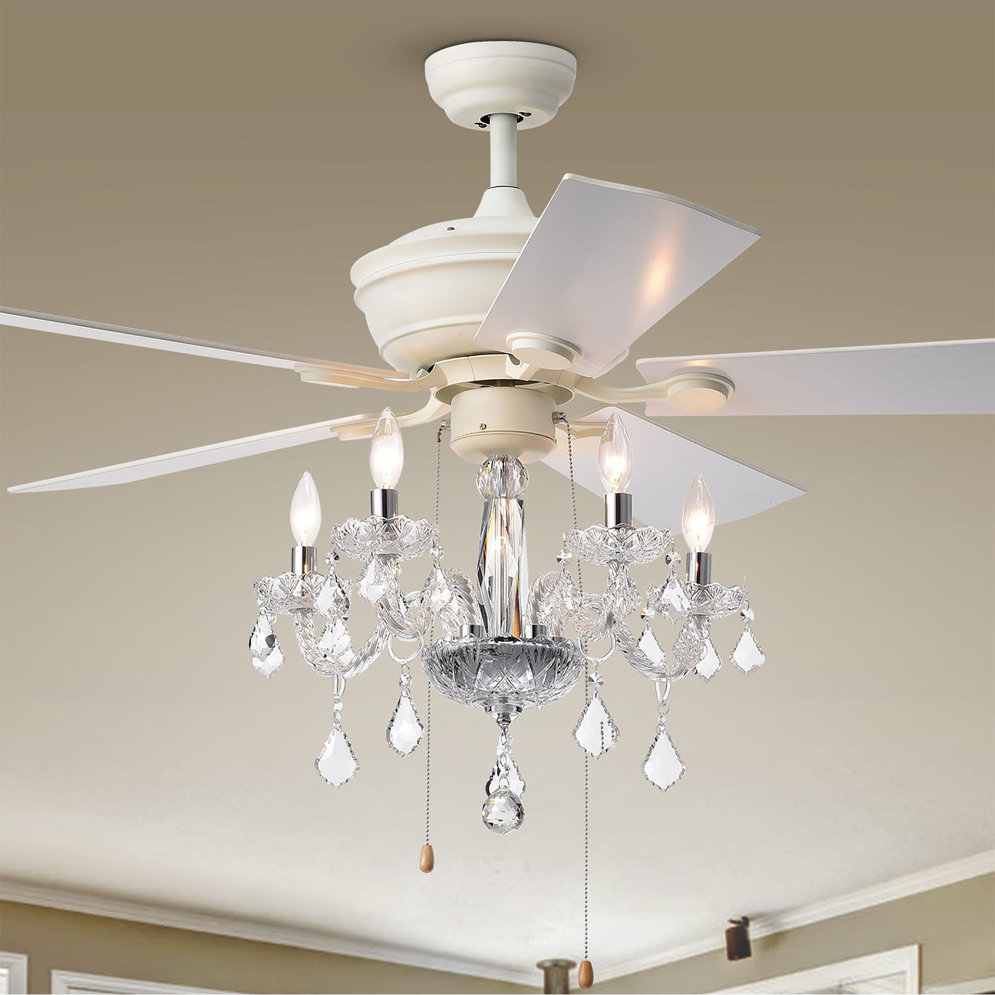 Warehouse of Tiffany Havorand II 5-light Crystal 5-blade 52-inch White Finish Ceiling Fan