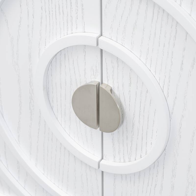 Retro Entryway Buffet with Circular Groove Design Round Metal Door Handle