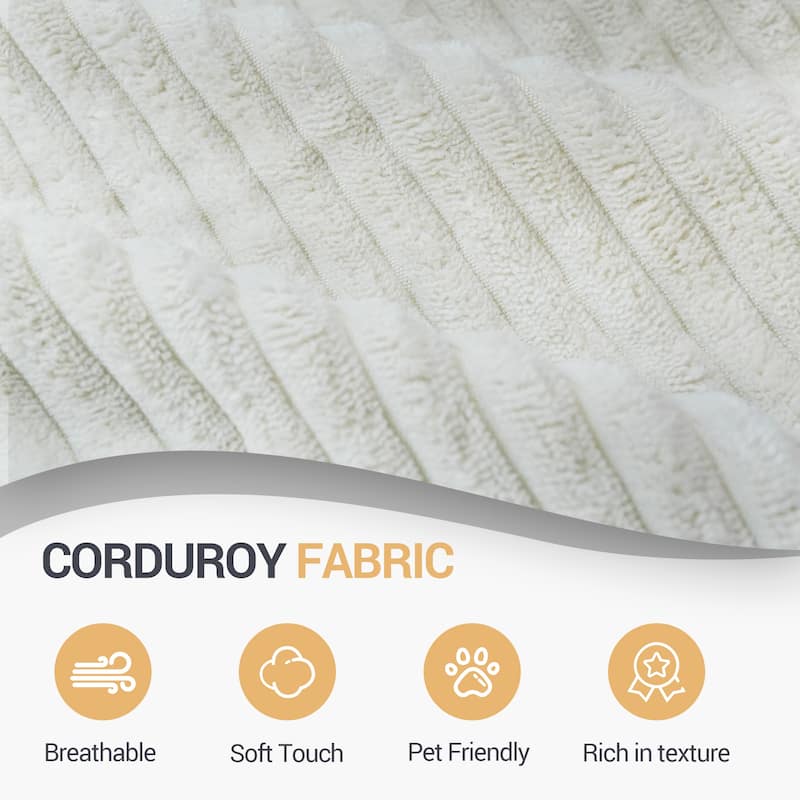 Modular Sofa Convertible Oversized Sofa Bed Corduroy Velvet 2 Person White
