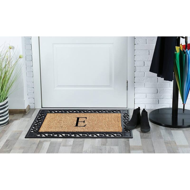 A1HC Rubber and Coir Maple Leaf, Heavy Weight Durable Monogrammed Doormat, 23"X38" Black
