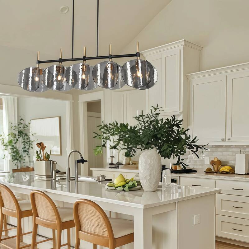 Modern 5-Light Linear Textured Gray Chandelier for Kitchen Island Dining Room - L 52.1" x W 9.8" x H 11"