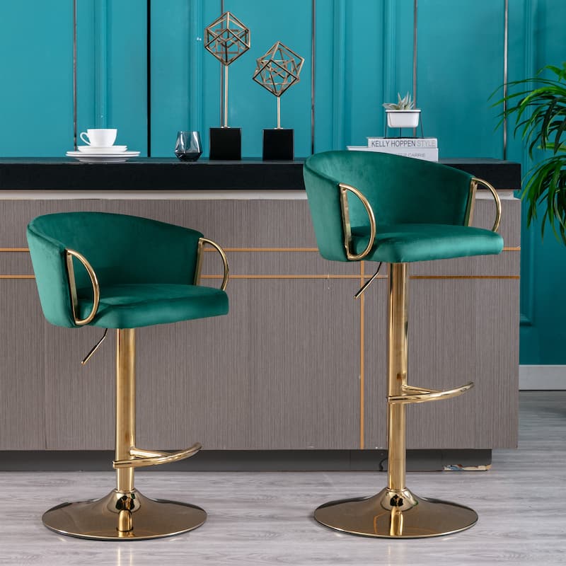 Set of 2 Adjustable Swivel Mechanical Lifting Bar Stools with Footrest and Base