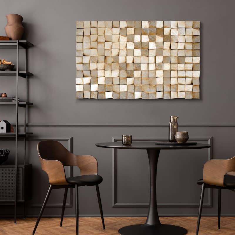 "Textured 1" Handed Painted Rugged Blocks with Yellow Leaf Wall Art Decor