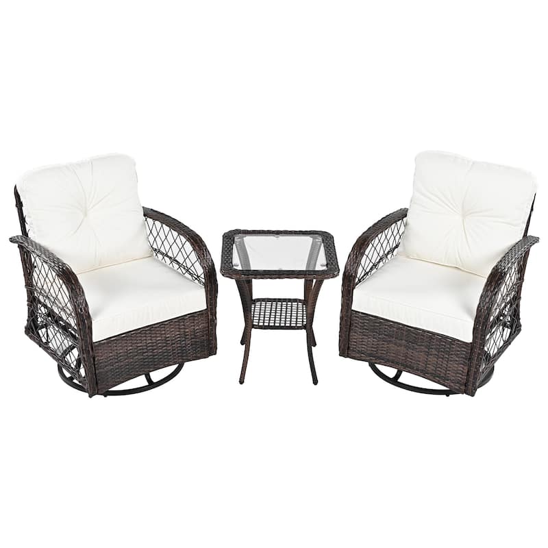 3 Piece Rattan Chair Table Set with 2 Rocking Chairs and Table