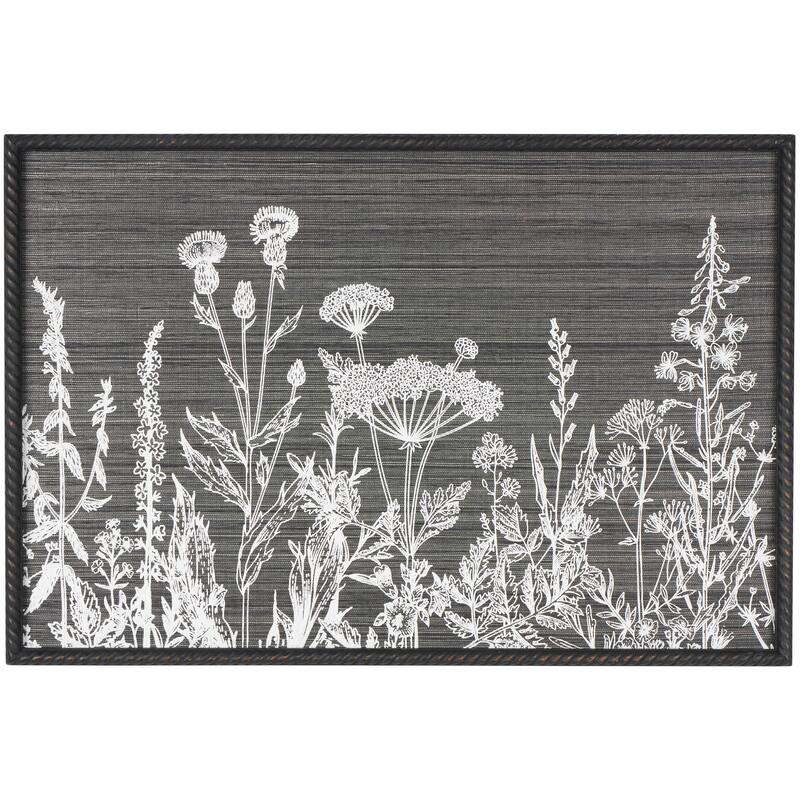 Black Wood Relief Floral Home Wall Decor with Gray Textured Backing and Black Twisted Frame