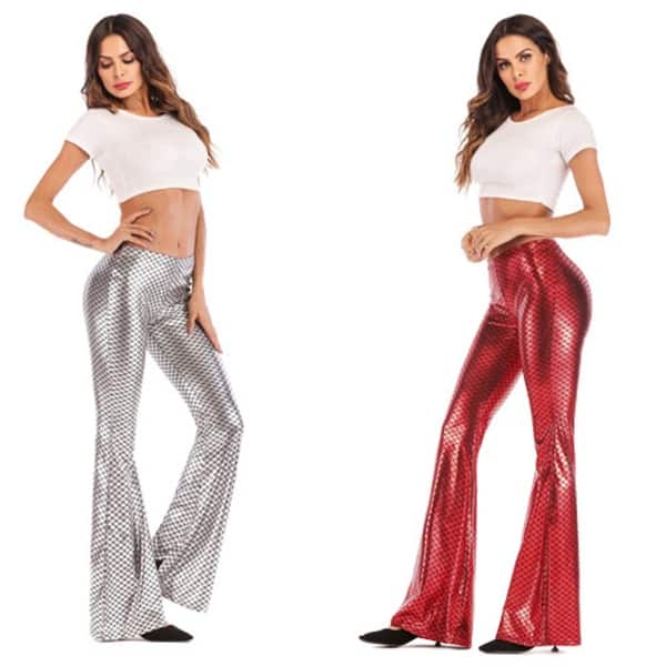 Shop Womens Casual Pants Fashion Fish Scale Wide Leg Metallic Bell