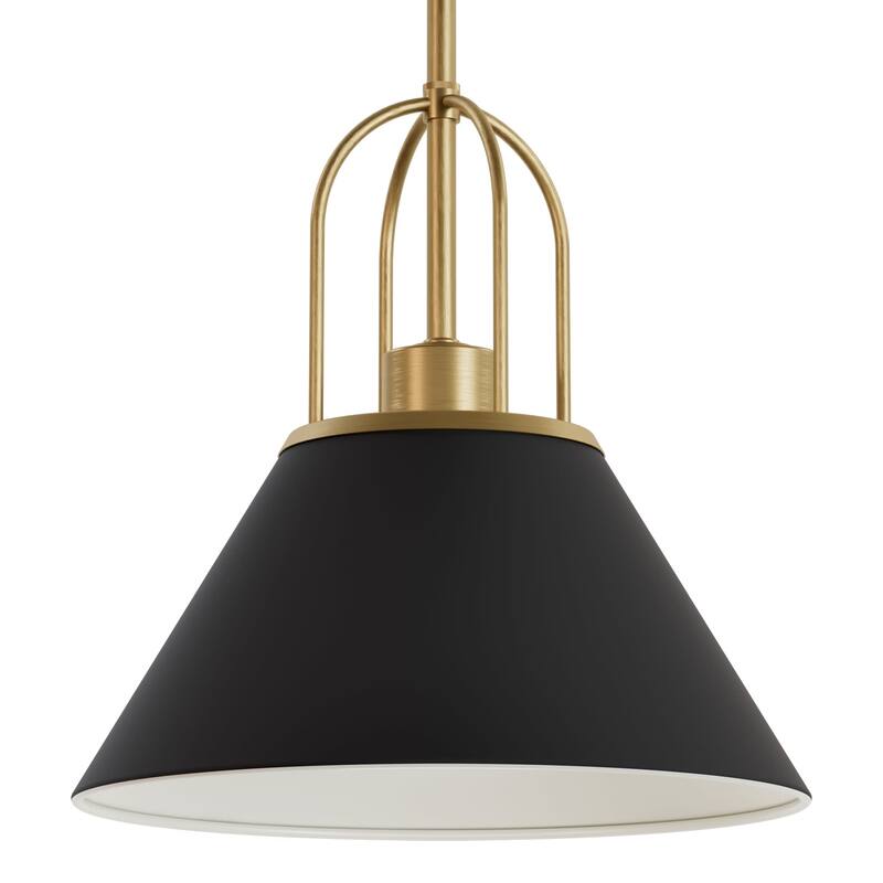 Hunter Carrington Isle Black / Luxe Gold Pendant - Island, Dining Room, Foyer, Bedroom - Casual, Transitional, Cone - Designer!